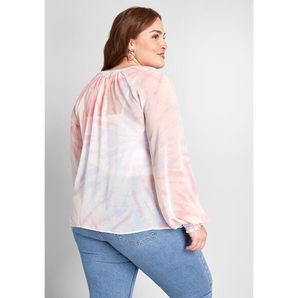 ModCloth Boho I Go Chiffon Tie Dye Pink Blue Top Women’s XL - Picture 8 of 13